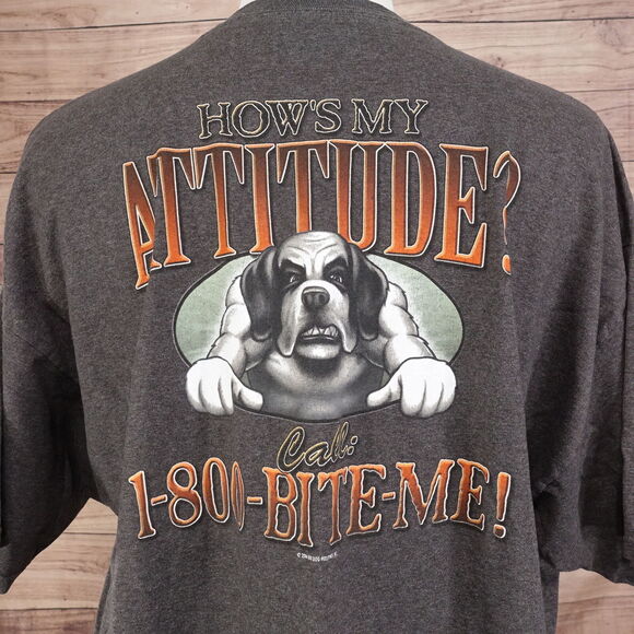VINTAGE BIG DOGS HOW'S MY ATTITUDE? CALL 1-800-BITE-ME! TSHIRT SZ 2XL 2004 - Picture 1 of 6